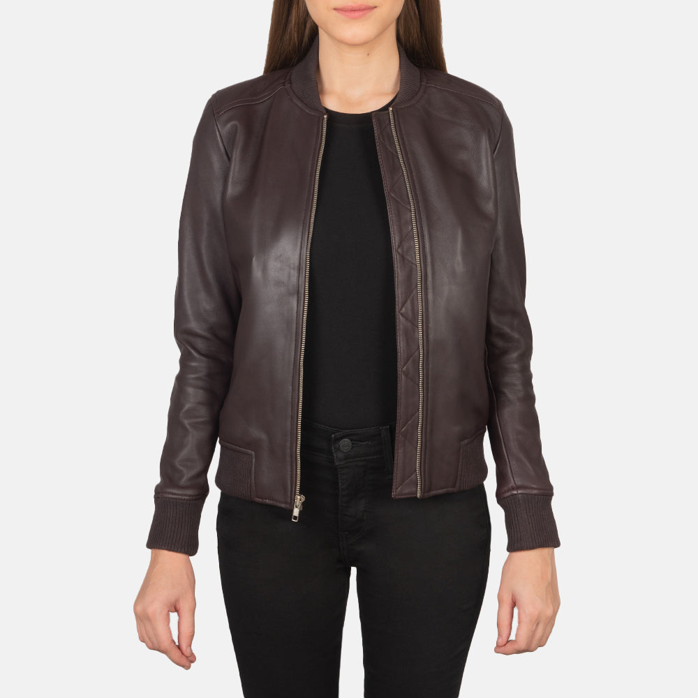 Bliss Maroon Leather Bomber Jacket - Stylish Outerwear