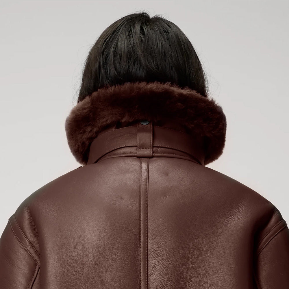 New Sheepskin Shearling Aviator Brown Fashion Leather Jacket For Women