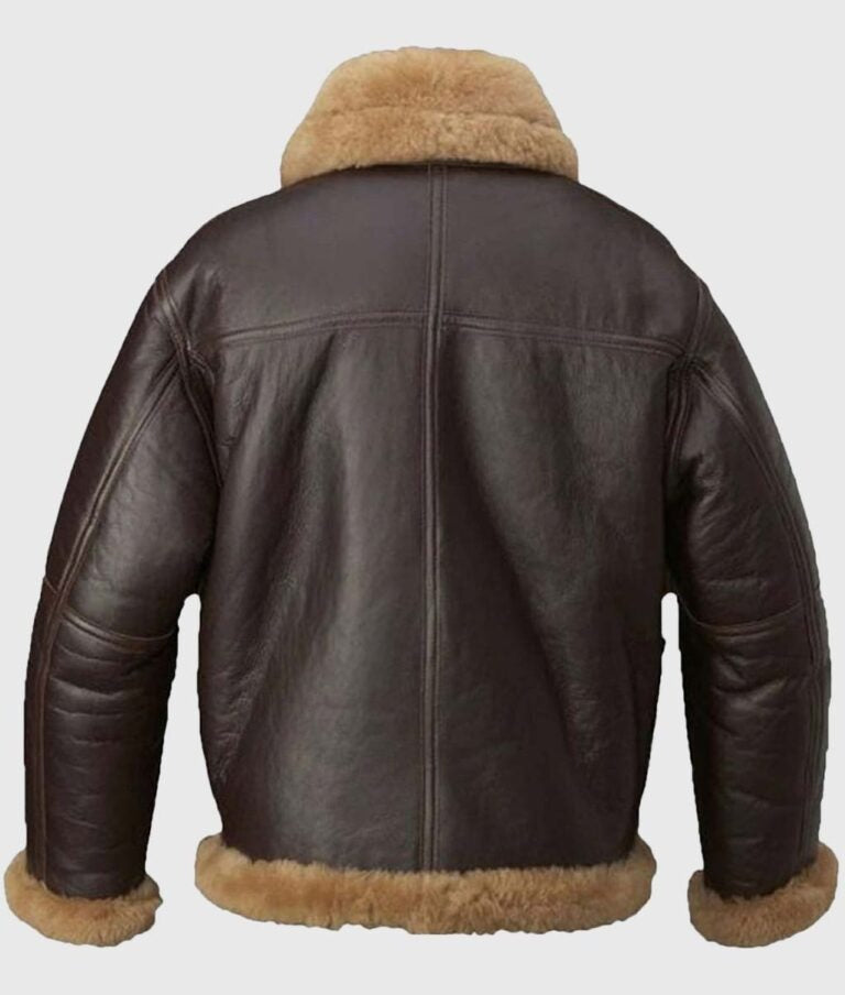 Aqua Men's B-3 Shearling Brown Leather Aviator Jacket