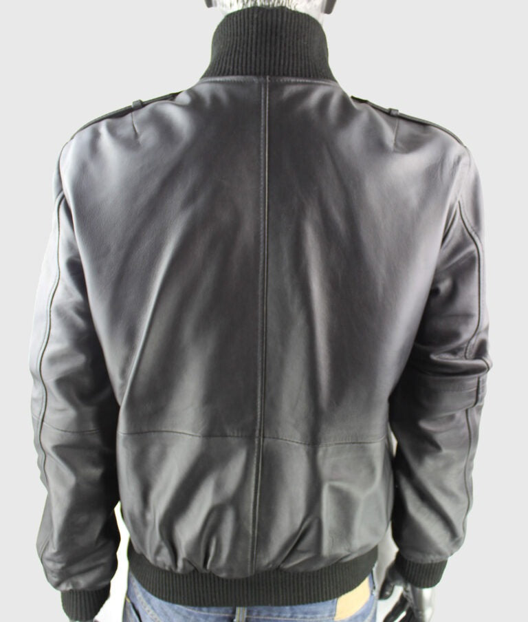 Raymond Men’s Classic Black Leather Bomber Jacket