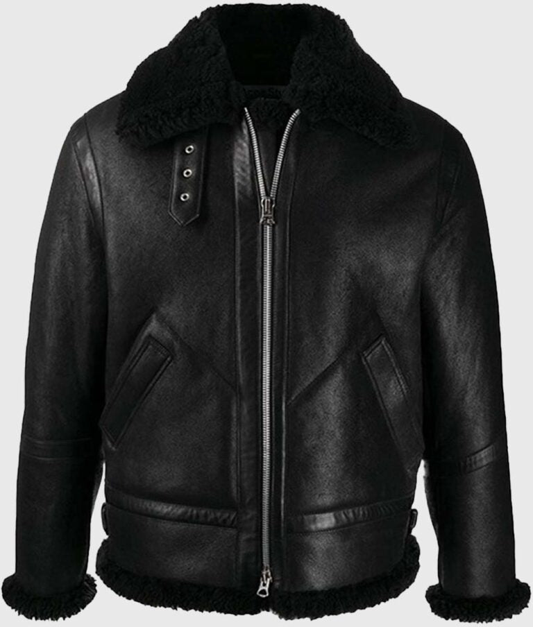 Ash B-3 Black Shearling Aviator Leather Jacket for Men