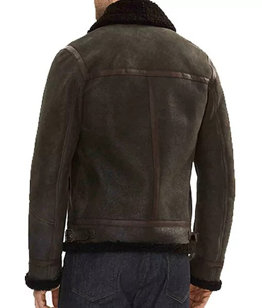 Batisto Men’s Vintage Brown Shearling Aviator Leather Bomber Jacket