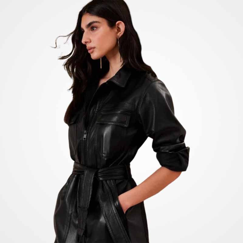 Best Womens Bodycon Leather Jumpsuit In Black With Belted Waist Glory Store US