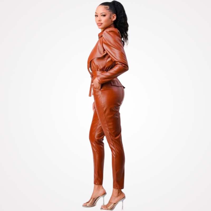 Best Womens Bodycon Leather Jumpsuit In Brown Glory Store US
