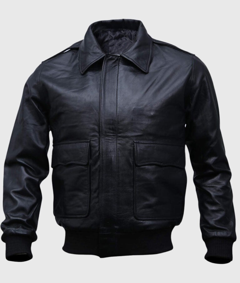 Brian Men's Black A-2 Flight Bomber Leather Jacket