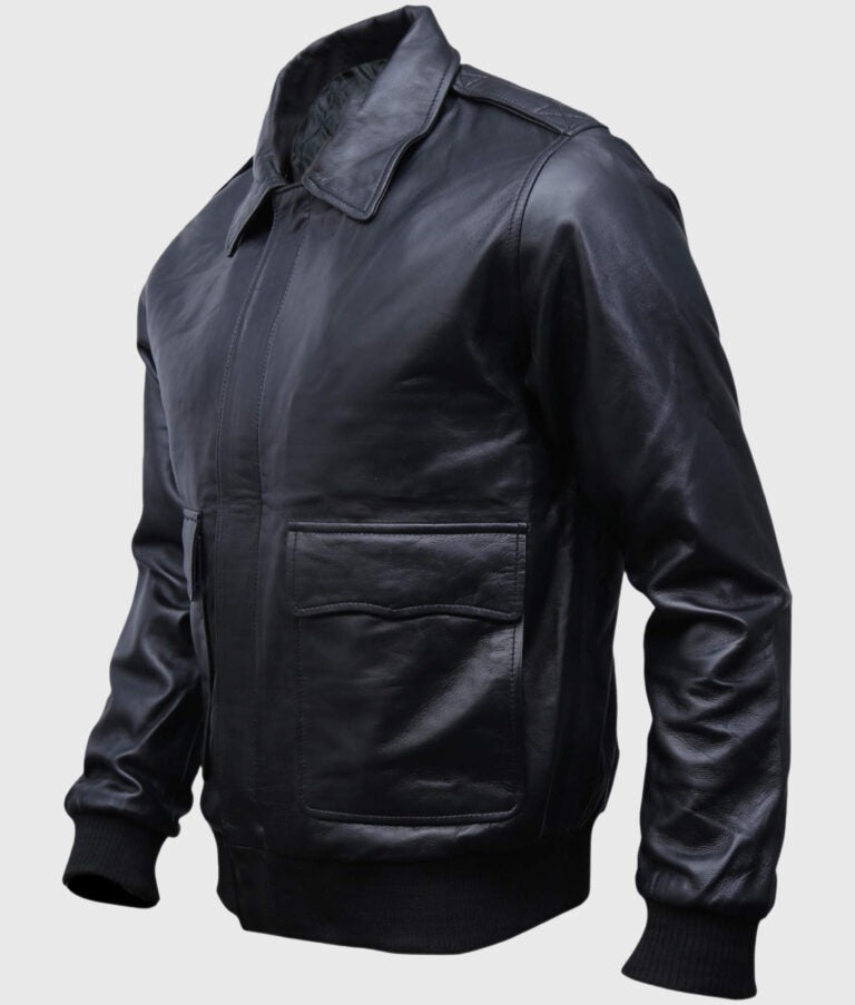 Brian Men's Black A-2 Flight Bomber Leather Jacket