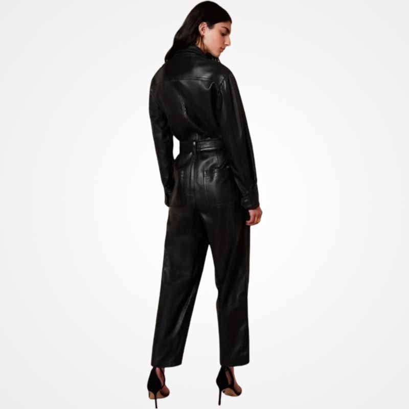 Buy Womens Bodycon Leather Jumpsuit In Black With Belted Waist Glory Store US