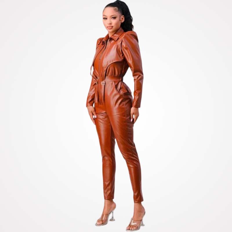 Buy Womens Bodycon Leather Jumpsuit In Brown Glory Store US