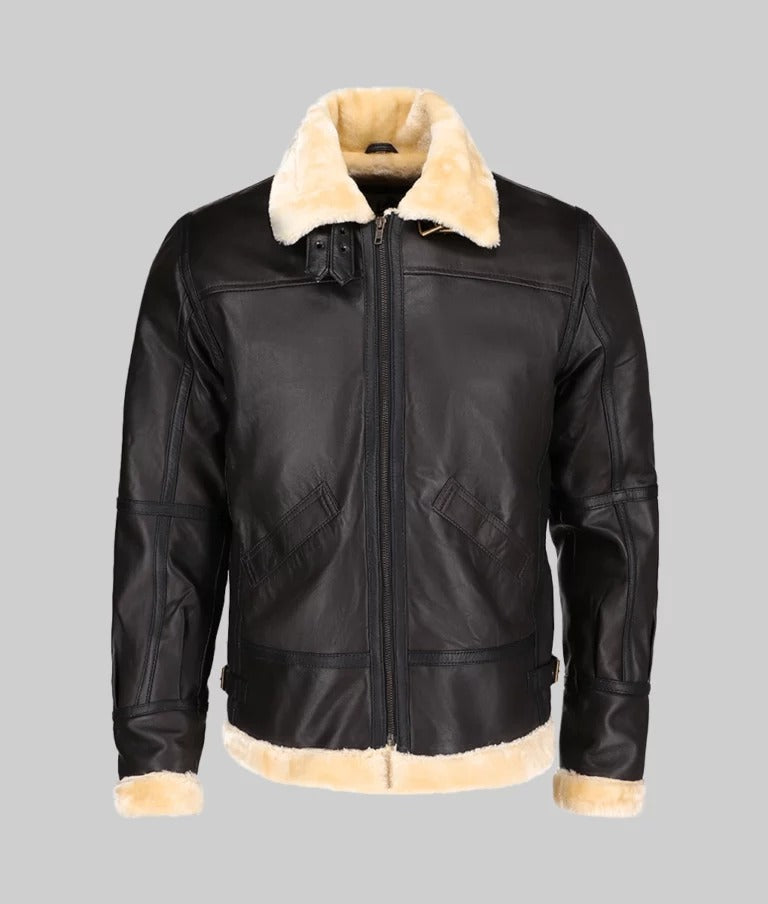 Captain Men’s Dark Brown B-3 Shearling Bomber Aviator Leather Jacket
