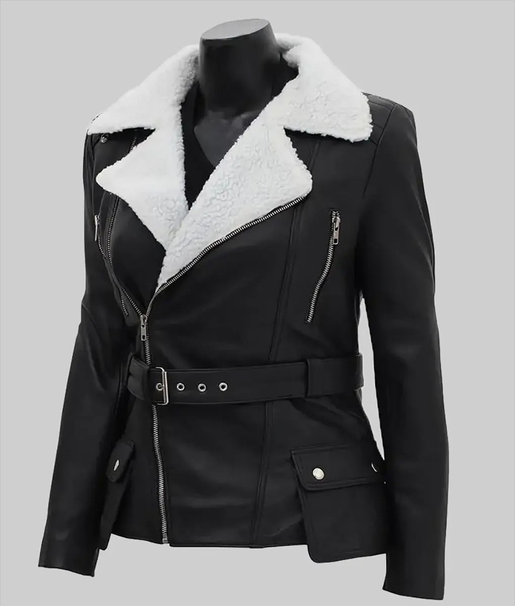 Carrie Women’s Slim Fit Black Leather Moto Jacket