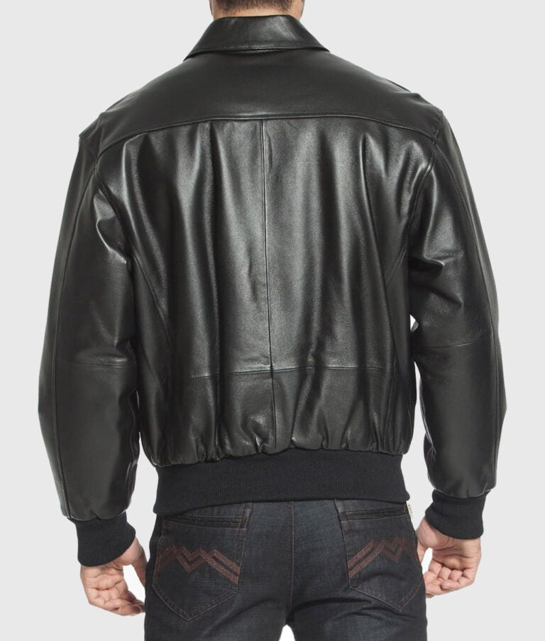 Men’s Black A-2 Flight Aviator Leather Bomber Jacket