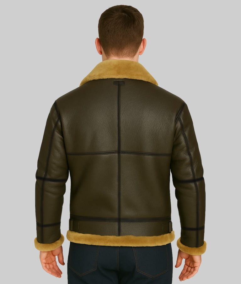 Men’s Genuine Brown B3 Shearling Leather Bomber Jacket