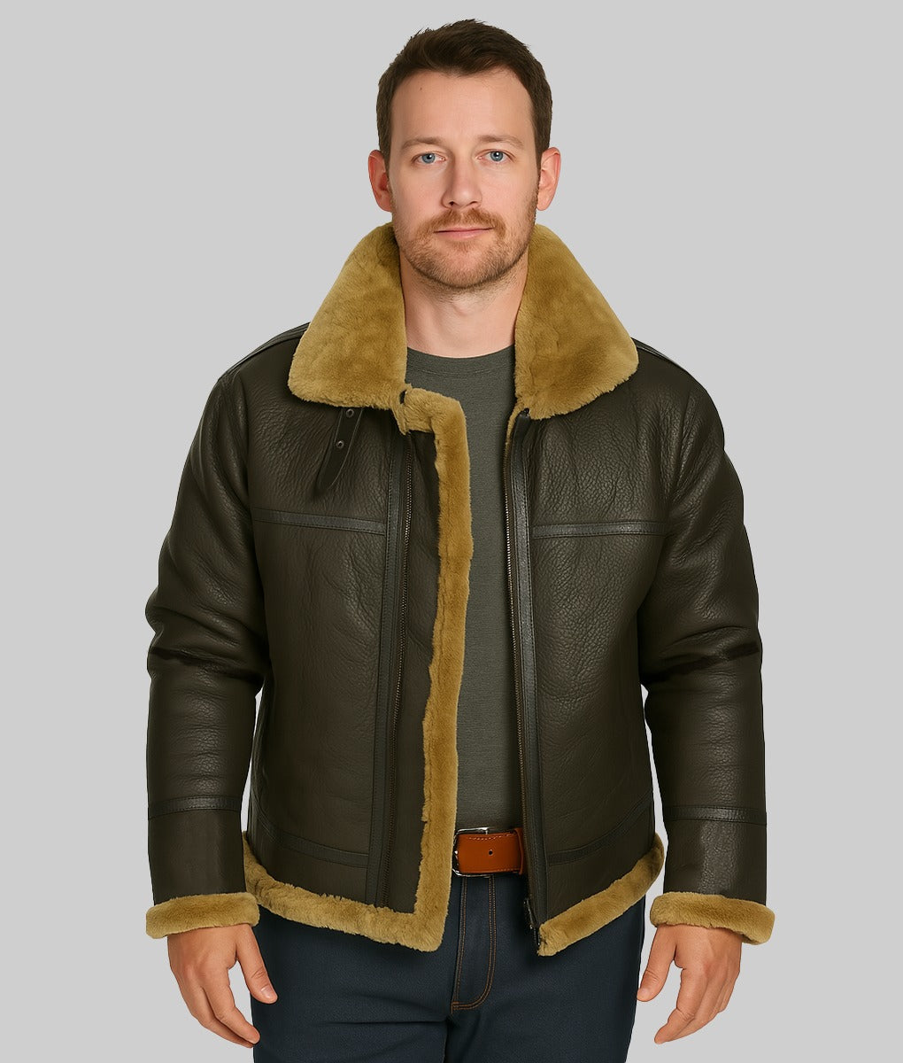 Men’s Genuine Brown B3 Shearling Leather Bomber Jacket