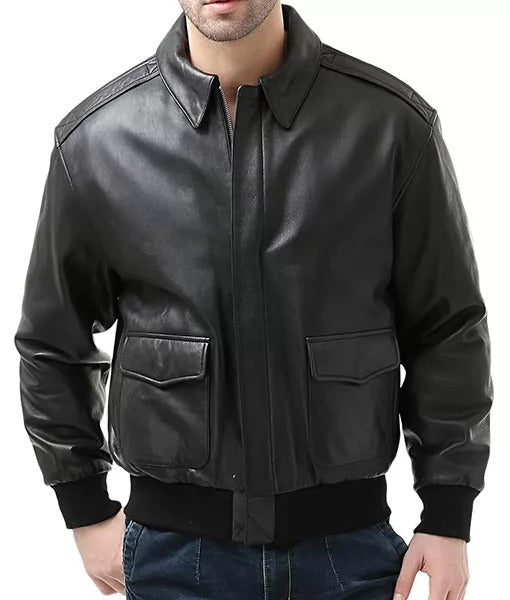 Jack Gladney Men’s Black A2 Leather Flight Bomber Jacket