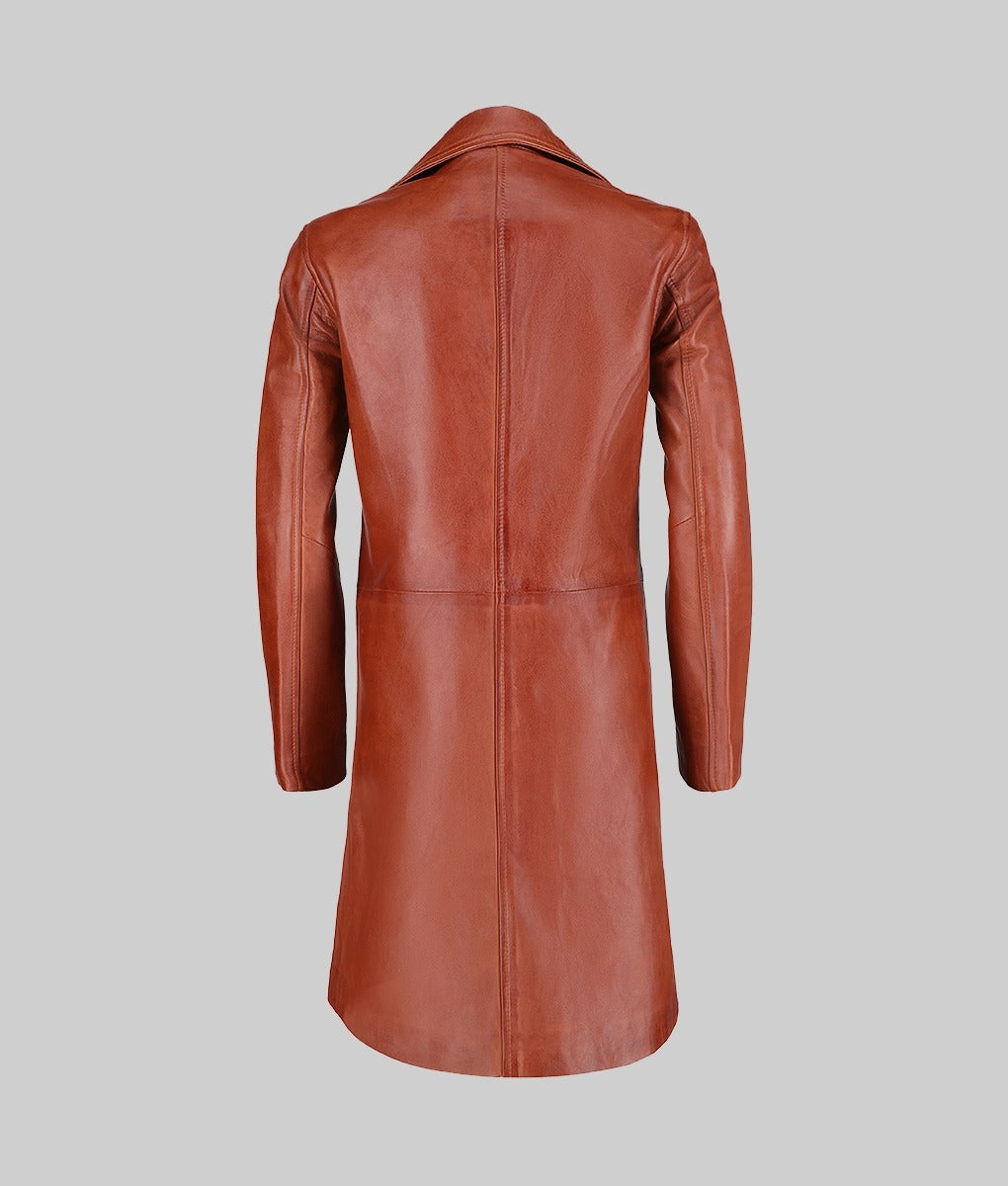 Jenna Women’s Minimalist Brown Genuine Leather Trench Coat