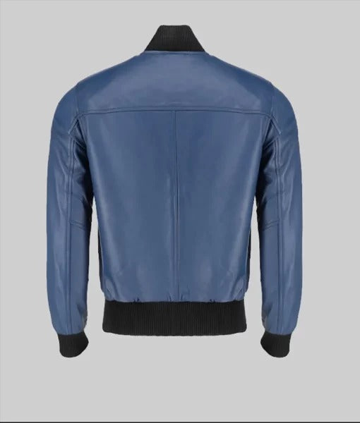 Jim Men’s Snug Fit Blue Bomber Leather Jacket