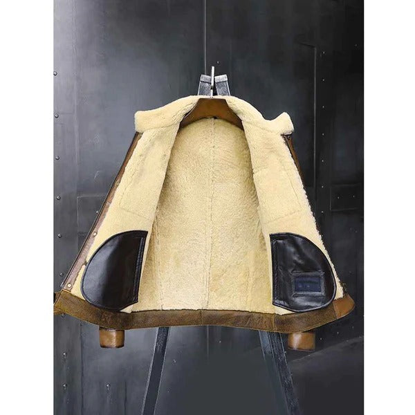 Men’s RAF B3 Flight Bomber Shearling Sheepskin Retro Aviator Leather Jacket