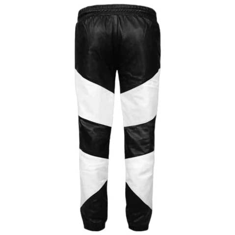 Men's Black and White Sheepskin Leather Pant with Moto Rib Ankle