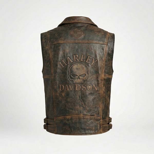 Men's Distressed Genuine Leather Biker Vest with Classic Motorcycle Style