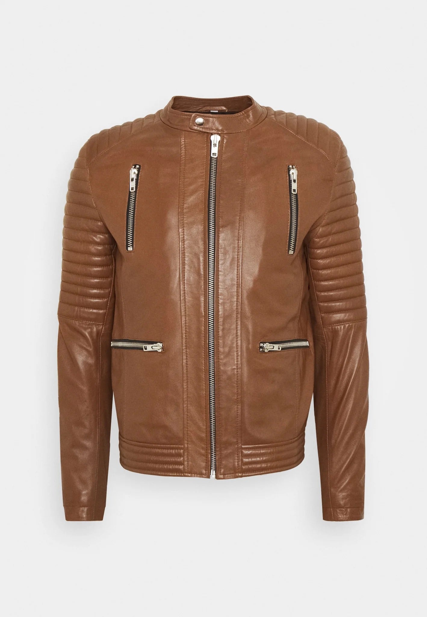 Men's Tan Brown Leather Biker Jacket - Rugged Elegance