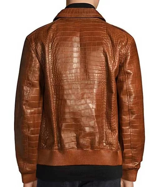 Men’s Alligator-Embossed Leather Bomber Jacket
