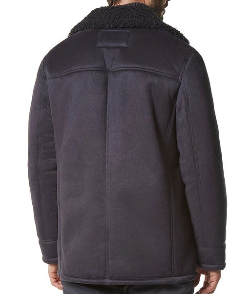 Men’s Classic Faux Shearling Lined Leather Bomber Jacket