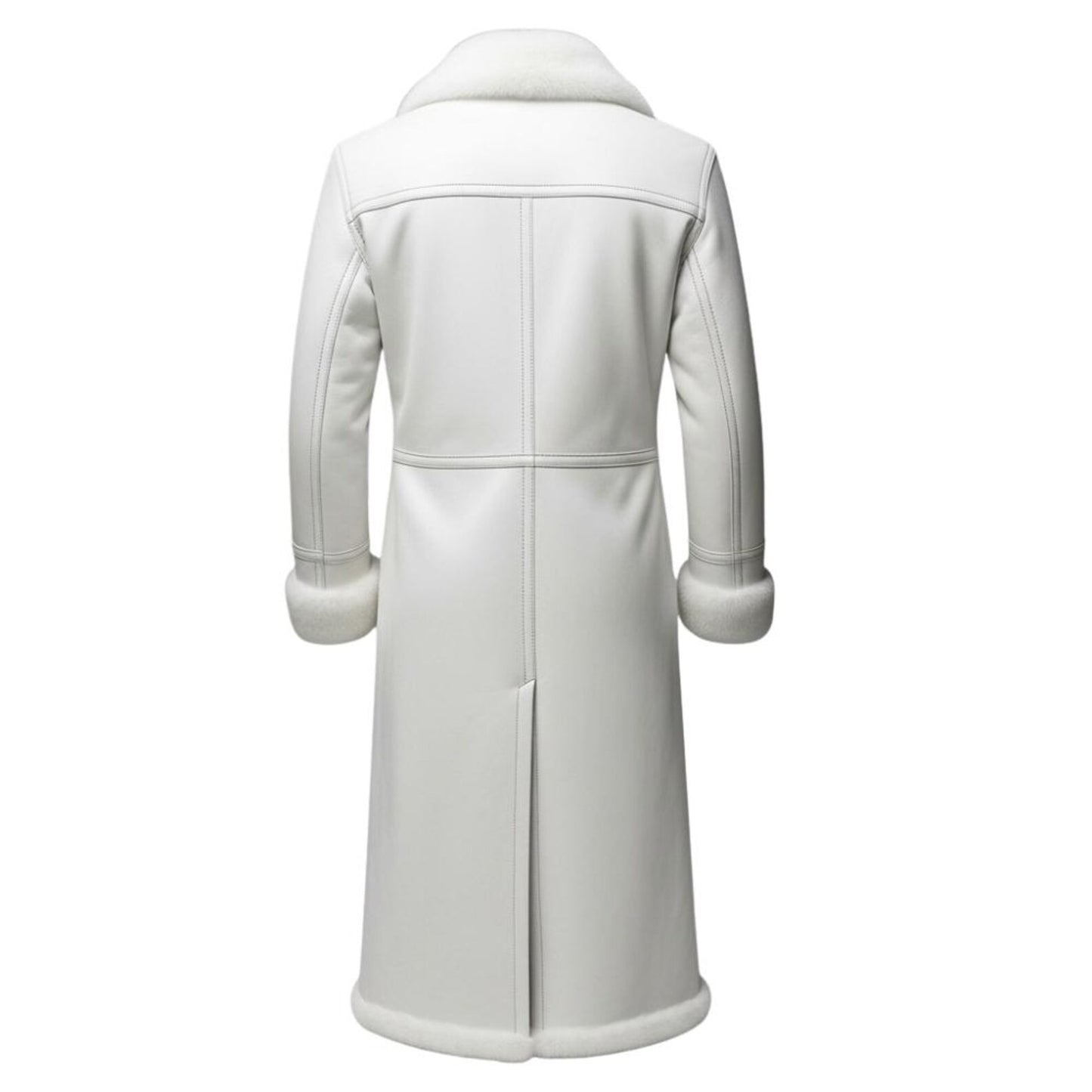 Men’s Genuine Leather Long Fur Coat – Winter White Trench Overcoat