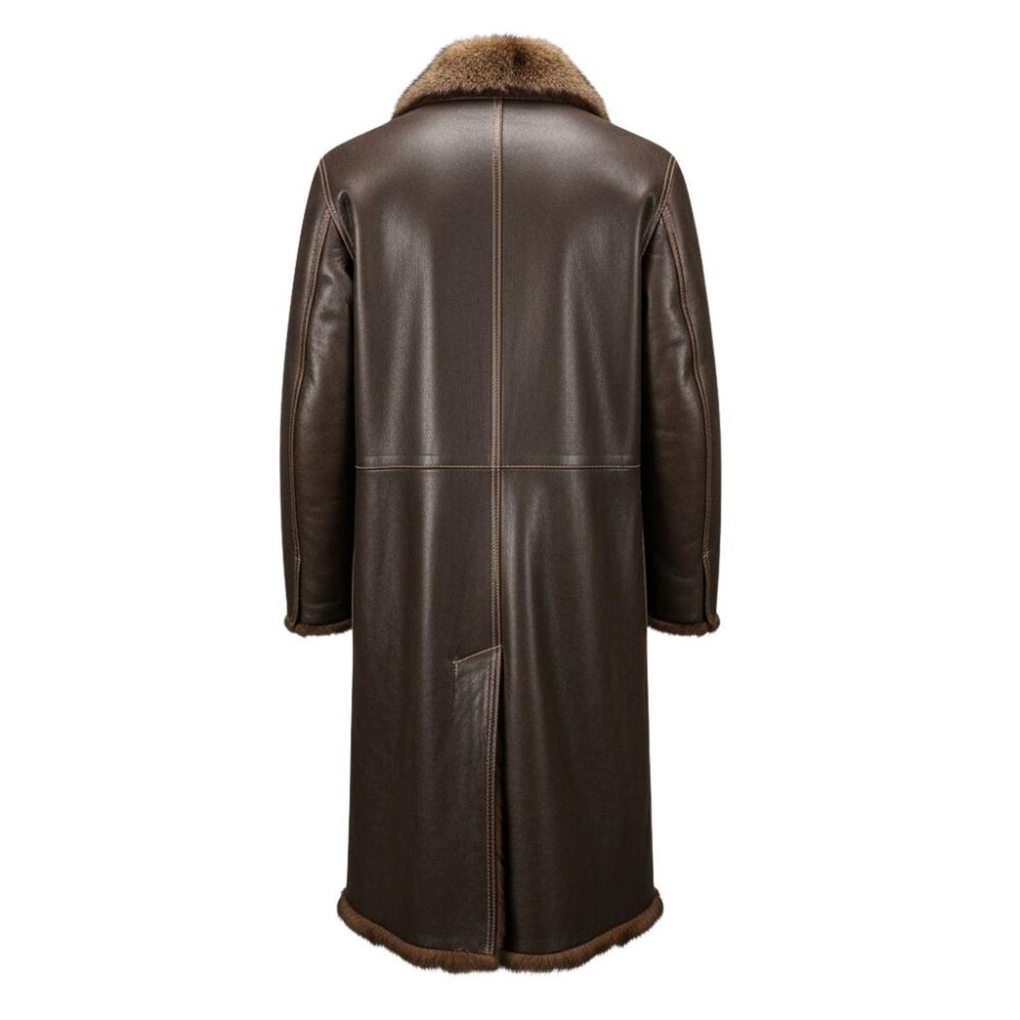 Men’s Genuine Leather Trench Coat – Fur Lined Winter Overcoat
