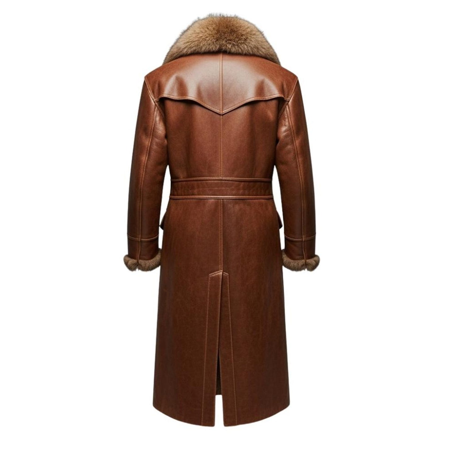 Men’s Luxury Leather Trench Fur Coat – Vintage Inspired Winter Outerwear