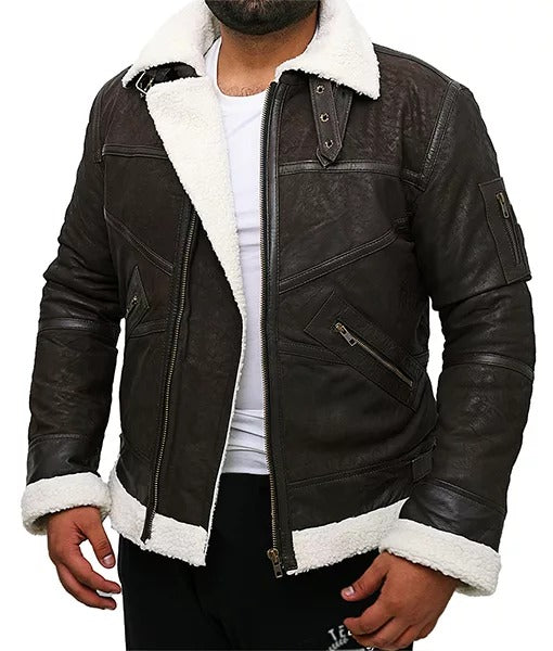 Men’s Mystic Brown Shearling Aviator Leather Jacket
