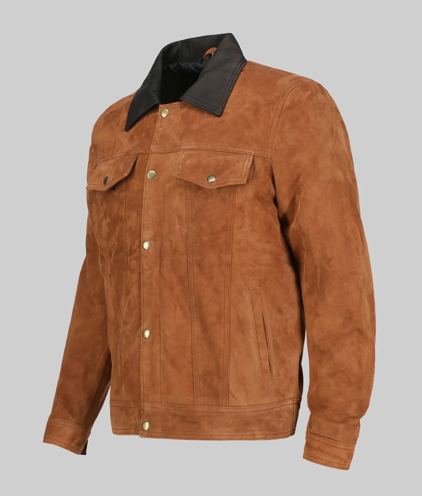 Men’s Tan Brown Classic Leather Trucker Jacket