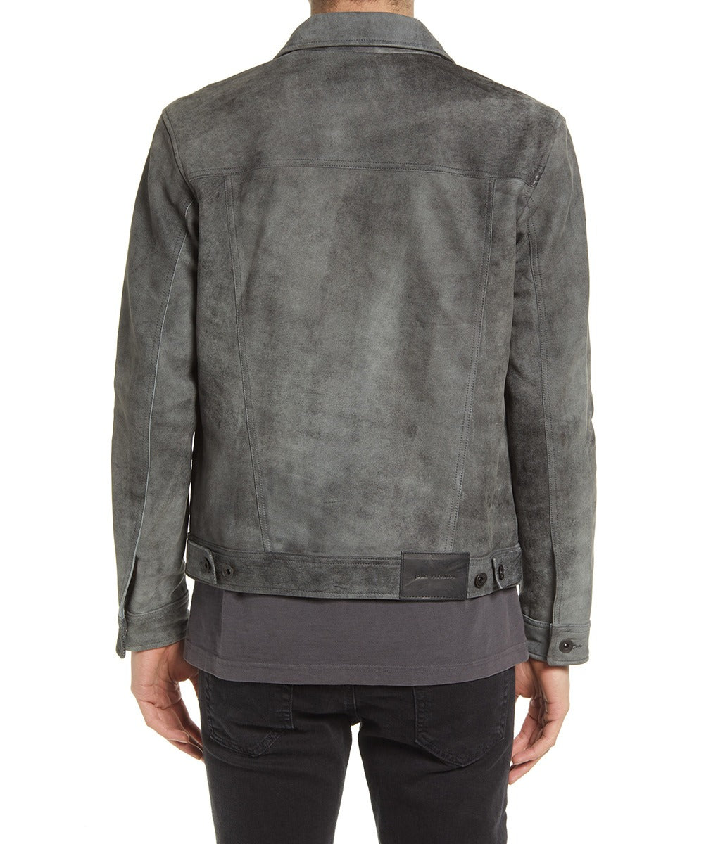 Men’s Trendy Grey Suede Leather Trucker Jacket