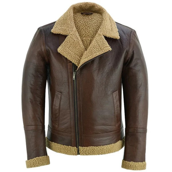 Men’s Aviator Brown Bomber Pilot Jacket with Fur Collar