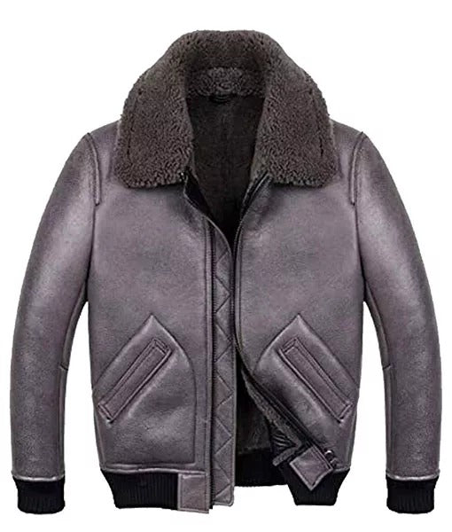Men’s B2 Grey Shearling Aviator Leather Bomber Jacket