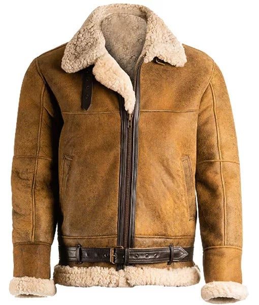 Men’s B3 Brown Shearling Aviator Leather Bomber Jacket