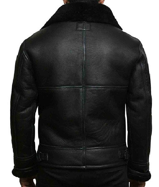 Men’s Bulky Black Shearling Aviator Leather Bomber Jacket