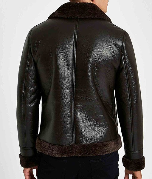 Men’s Brown B3 Shearling Leather Bomber Aviator Jacket