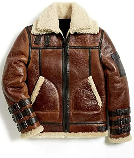 Men’s Barbados Double Collar B3 Shearling Bomber Leather Jacket