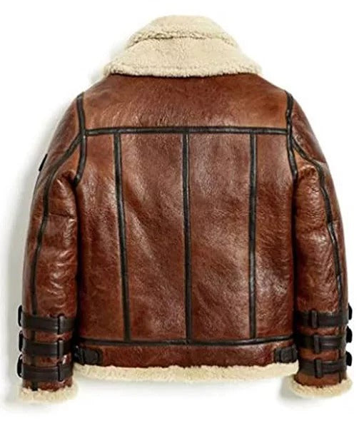 Men’s Barbados Double Collar B3 Shearling Bomber Leather Jacket