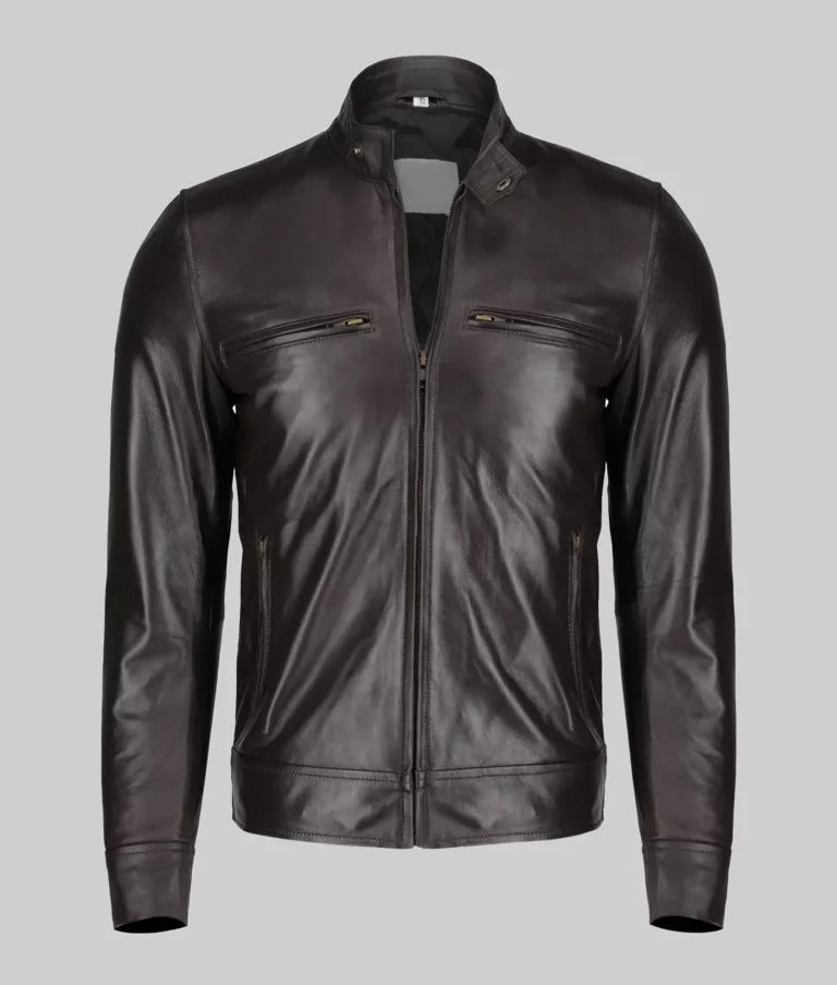 Nero Men’s Brown Café Racer Leather Jacket