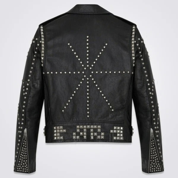 Men’s Handmade Black Full Silver Studded Punk Rivet Leather Jacket