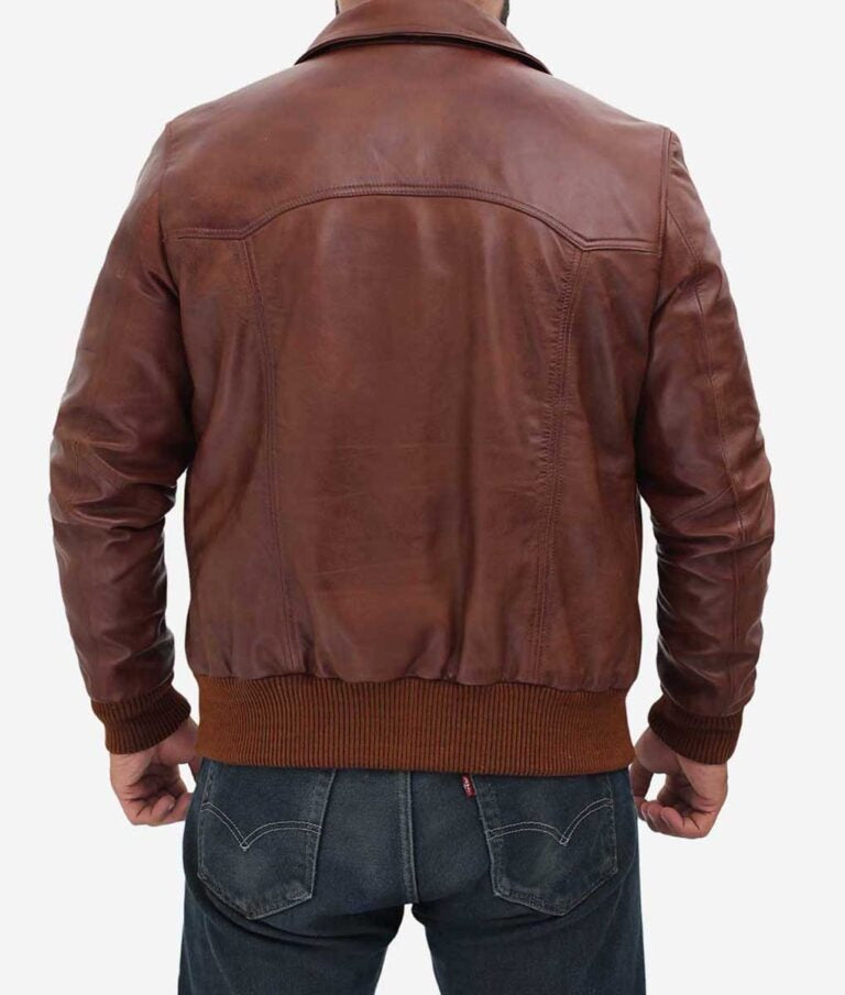 Ronald Men’s Distressed Brown Leather Bomber Jacket – Rugged Vintage Style