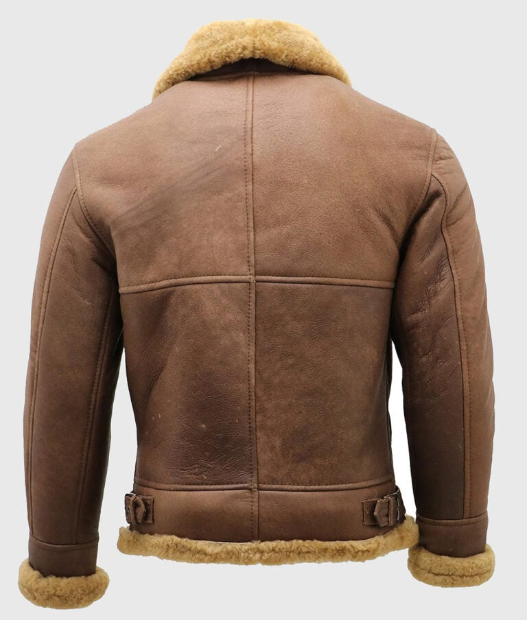 Randy Men’s Brown B-3 Aviator Bomber Leather Jacket with Faux Fur