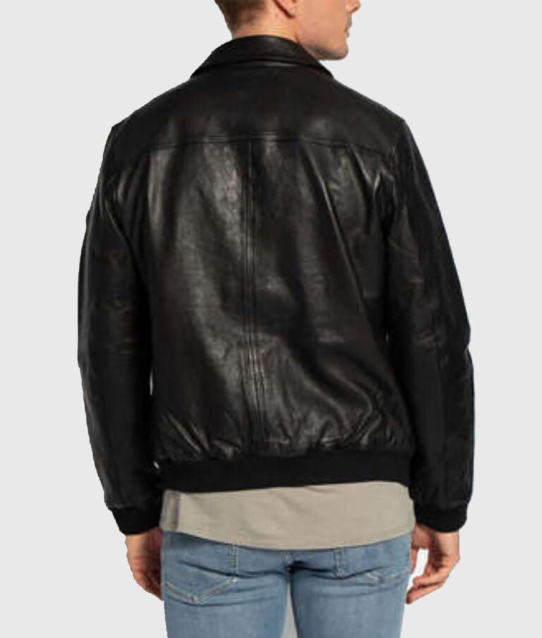 Richard Men’s Sleek Black Leather Bomber Jacket