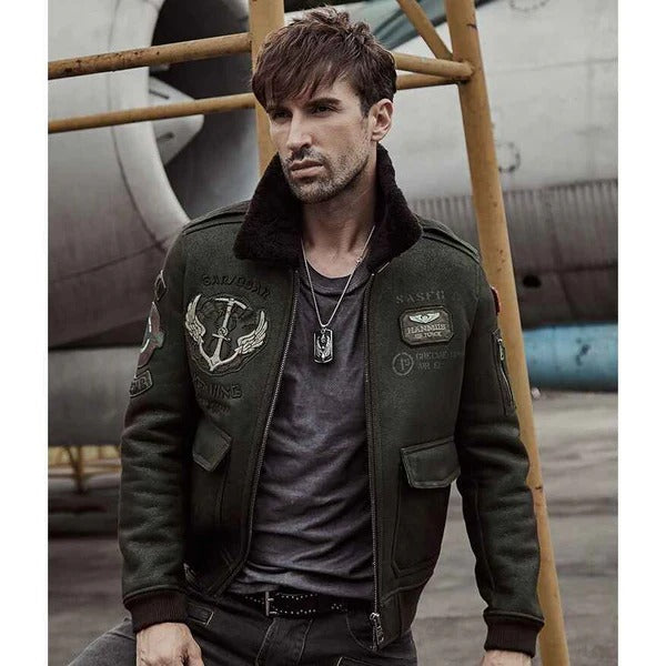 Men’s Aviator B3 RAF Shearling Sheepskin Pilot Leather Jacket