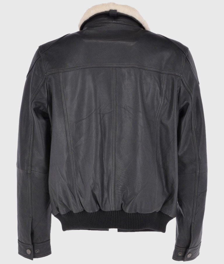 Ted Men’s Black Leather Bomber Jacket – Sleek Everyday Urban Style