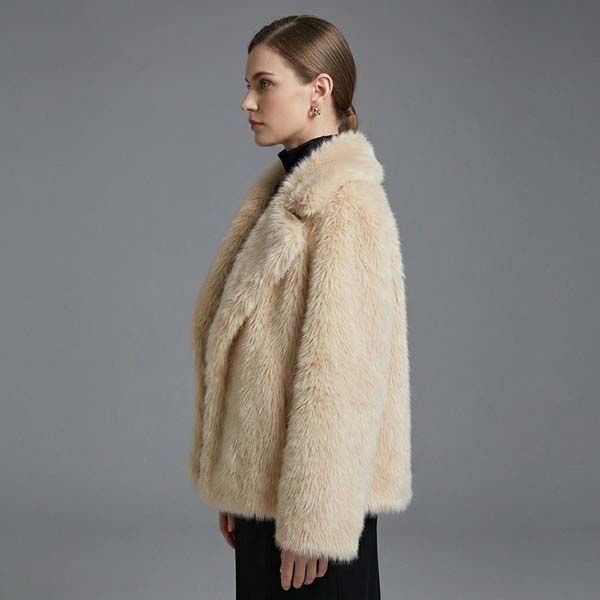 Women's Beige Faux Fur Coat with Plush Winter Comfort