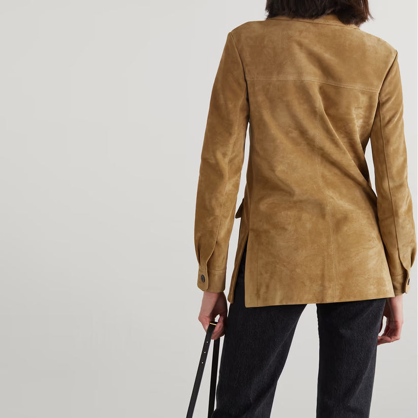 Women's camel brown western lace-up suede leather jacket