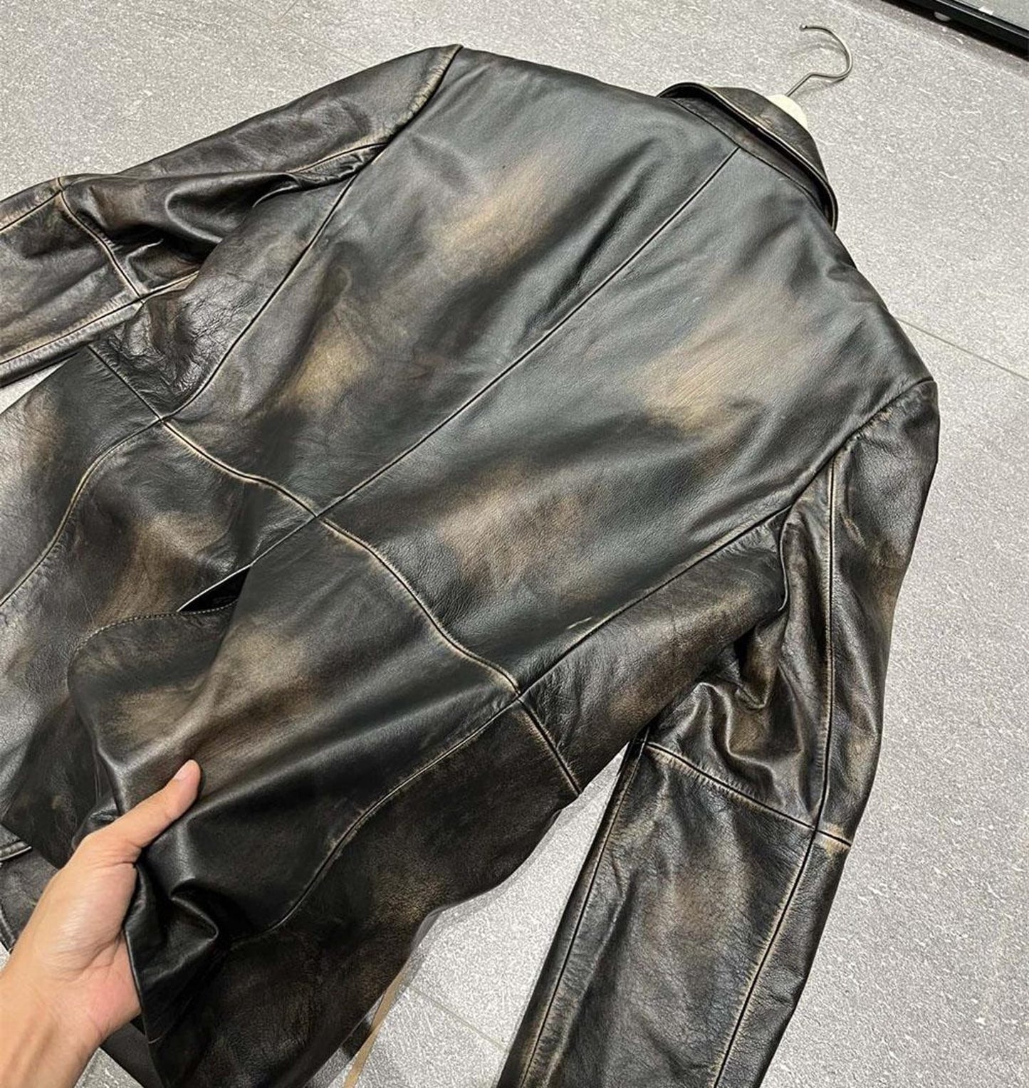 Women’s Vintage Leather Blazer – Real Leather Oversized Coat for Timeless Elegance