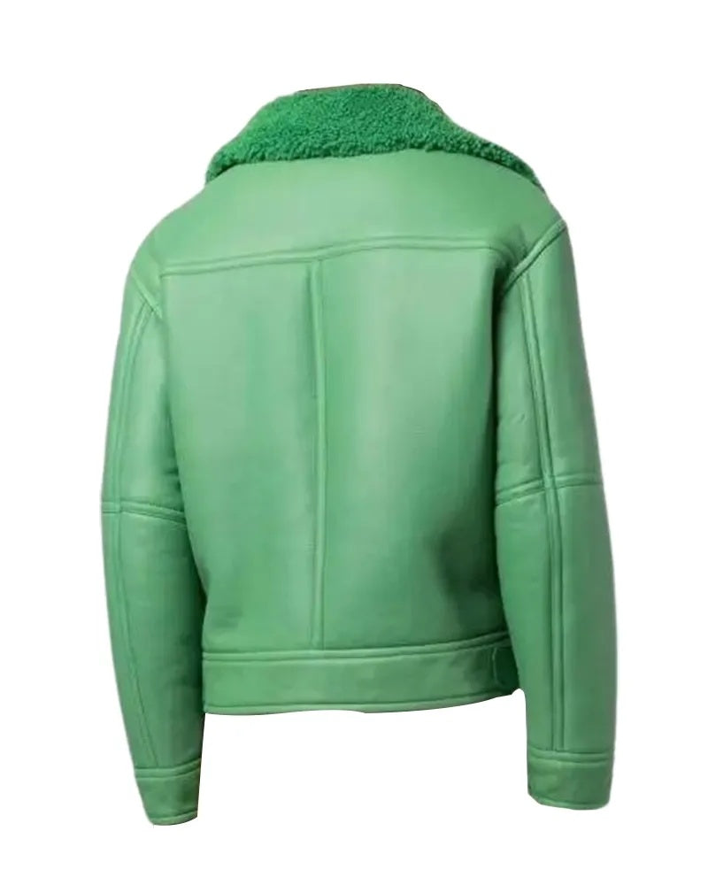 Women's green Aviator Shearling Leather Jacket